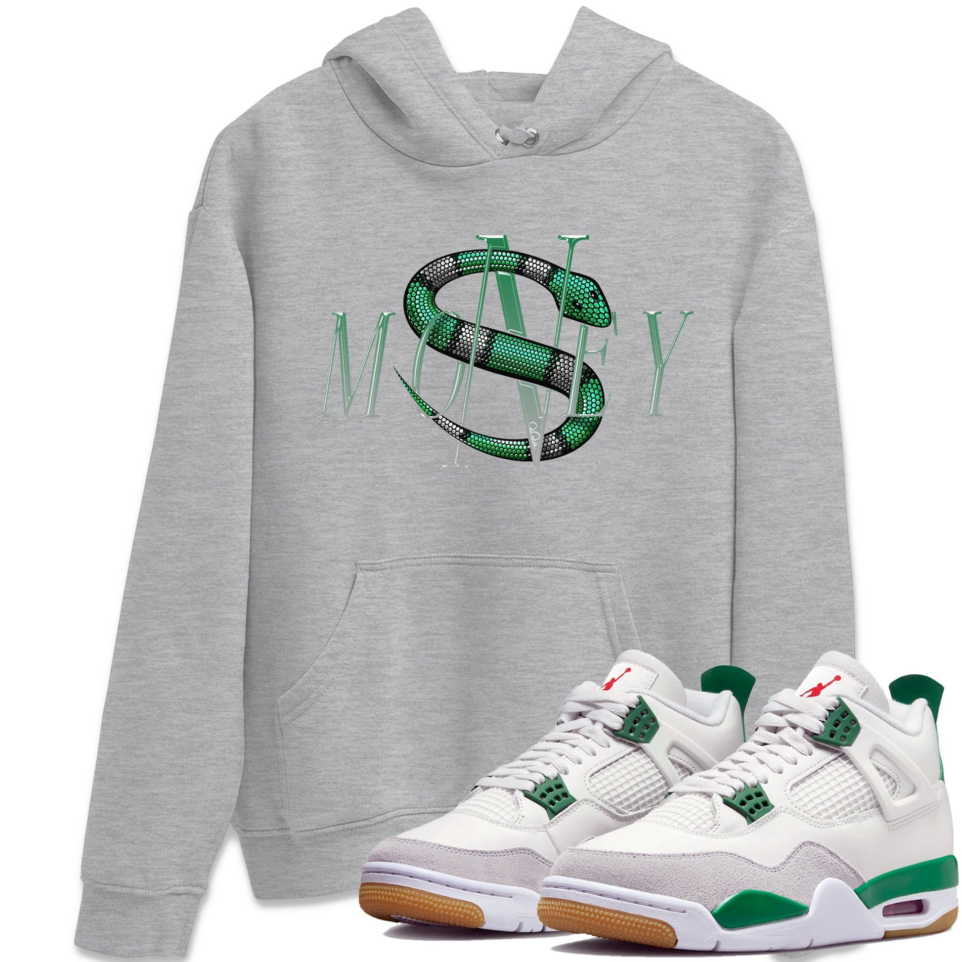Jordan 4 Pine Green SB Sneaker Match Tees Money Snake Sneaker Tees AJ4 Pine Green SB Sneaker Tees Sneaker Release Shirts Unisex Shirts Heather Grey 1