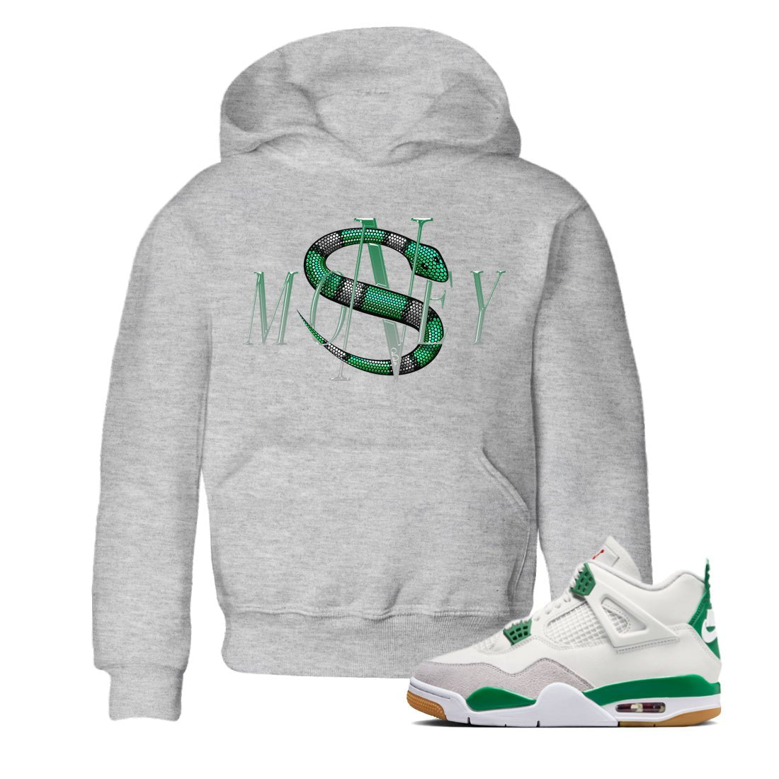 Jordan 4 Pine Green SB Sneaker Match Tees Money Snake Sneaker Tees AJ4 Pine Green SB Sneaker Tees Sneaker Release Shirts Kids Shirts Heather Grey 1