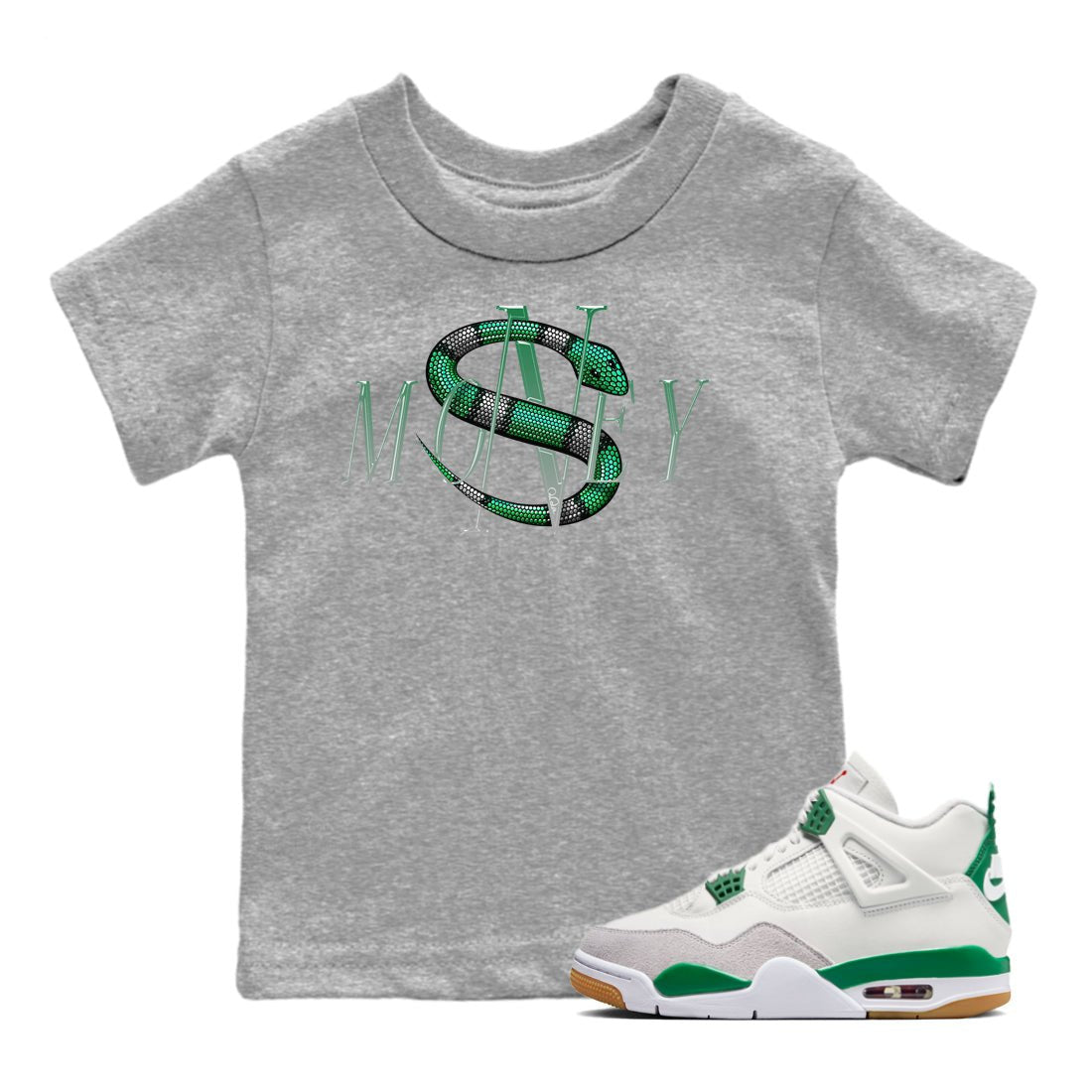 Air Jordan 4 Pine Green Money Snake Baby and Kids Sneaker Tees AJ4 Pine Green Kids Sneaker Tees Size Chart