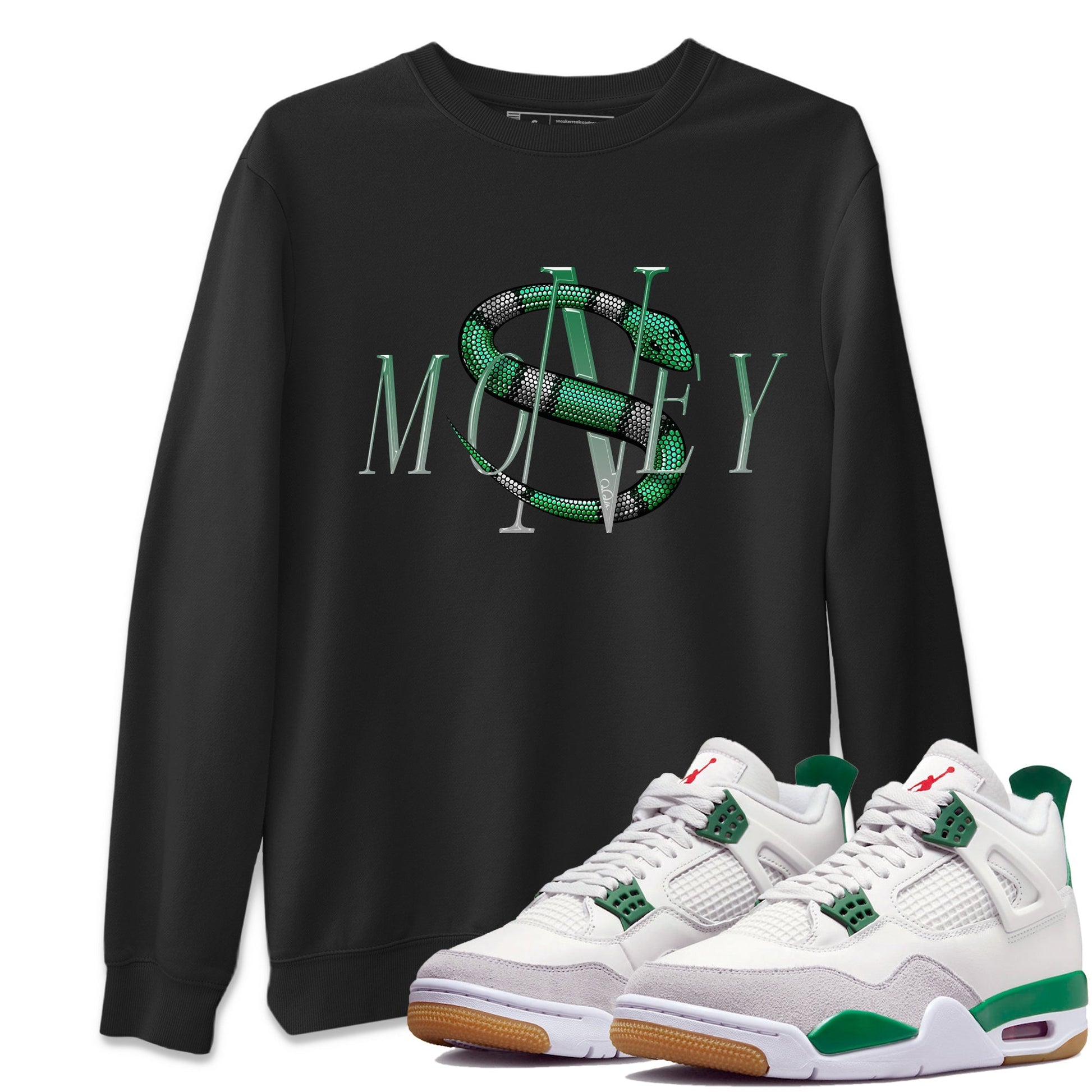 Air Jordan 4 Pine Green Money Snake Crew Neck Sneaker Tees AJ4 Pine Green Sneaker T-Shirts Washing and Care Tip