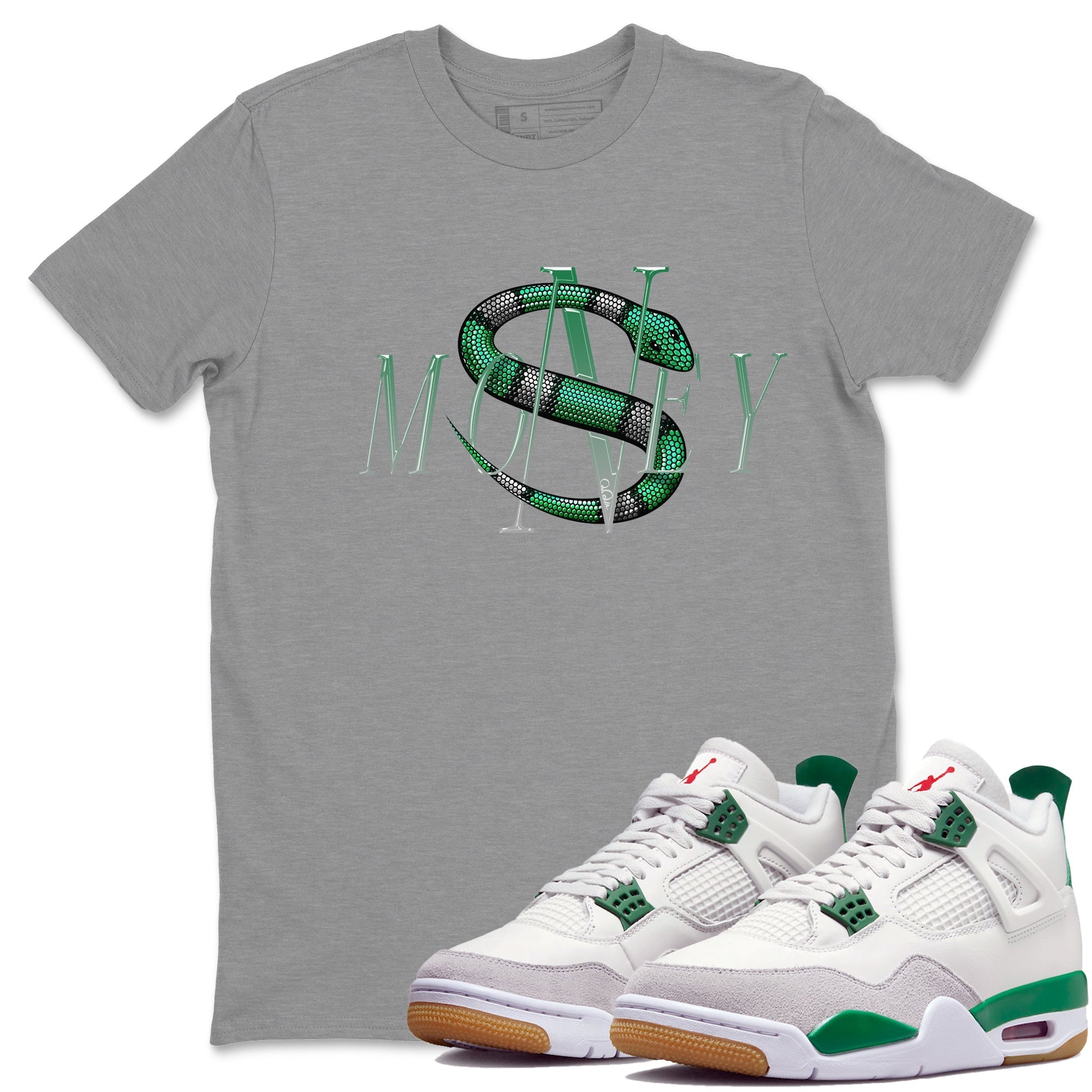 Air Jordan 4 Pine Green Money Snake Crew Neck Sneaker Tees AJ4 Pine Green Sneaker T-Shirts Size Chart
