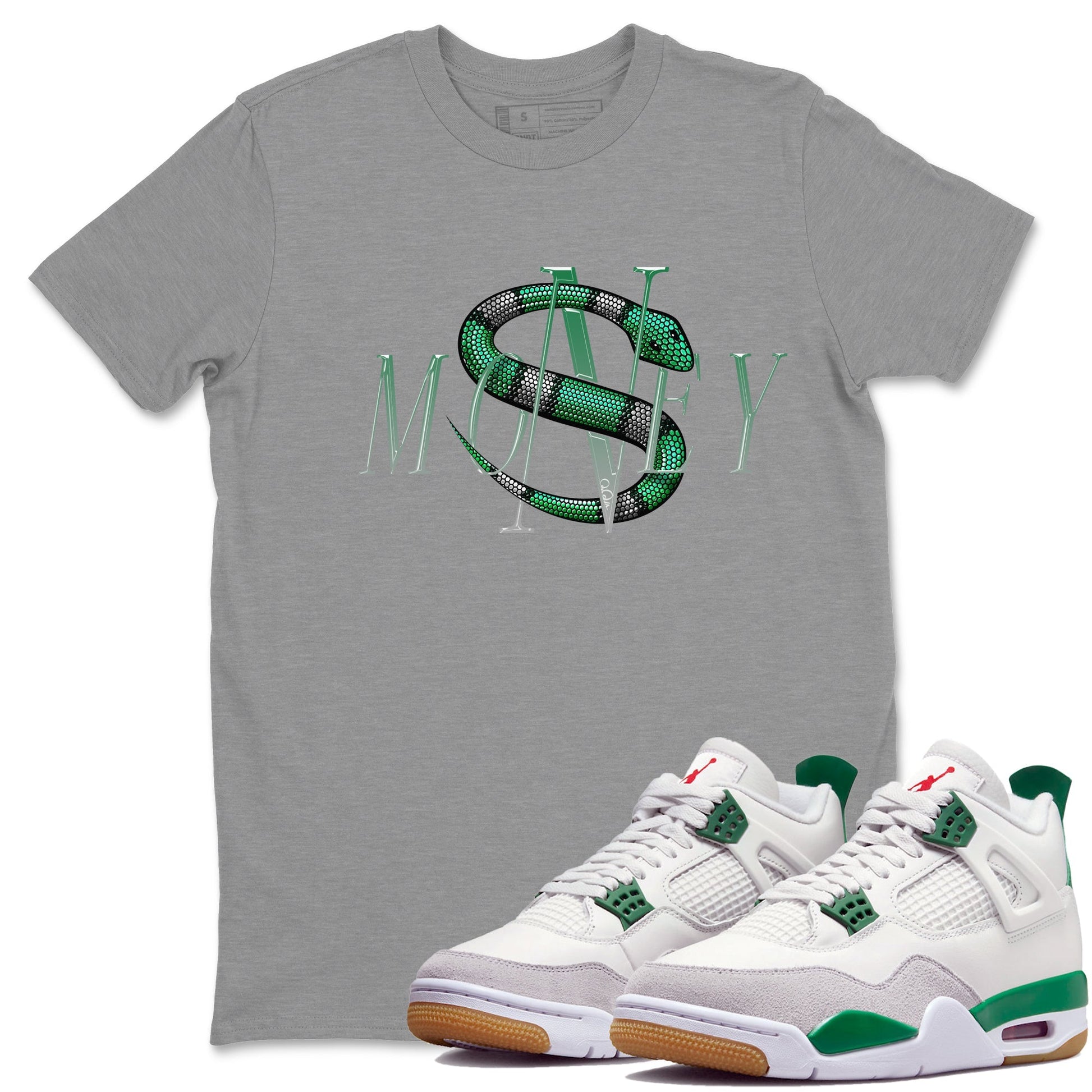 Air Jordan 4 Pine Green Money Snake Crew Neck Sneaker Tees AJ4 Pine Green Sneaker T-Shirts Size Chart