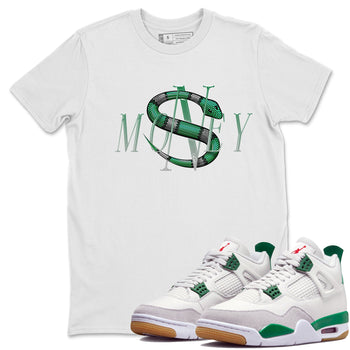 Jordan 4 Pine Green SB Sneaker Match Tees Money Snake Sneaker Tees AJ4 Pine Green SB Sneaker Tees Sneaker Release Shirts Unisex Shirts White 1