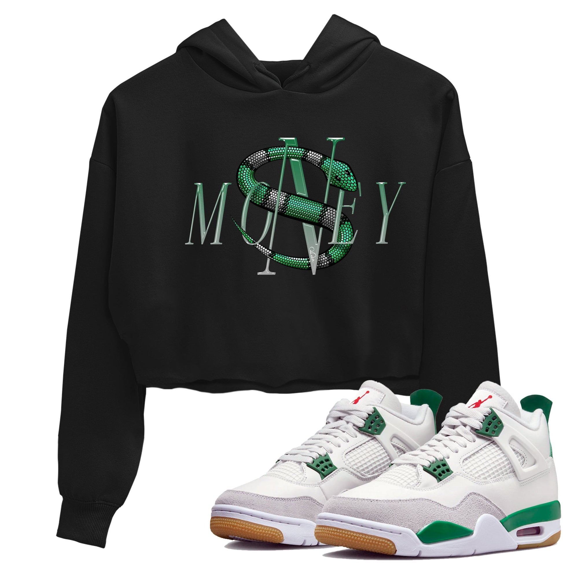 Jordan 4 Pine Green SB Sneaker Match Tees Money Snake Sneaker Tees AJ4 Pine Green SB Sneaker Tees Sneaker Release Shirts Women's Shirts Black 1