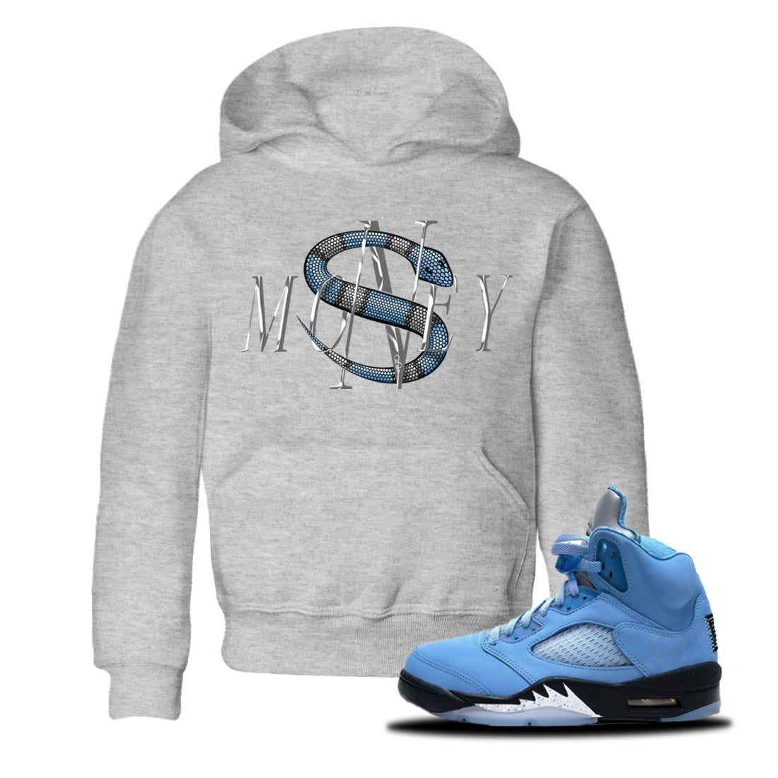Jordan 5 UNC Jordan Shirts Money Snake Sneaker Tees AJ5 UNC Sneaker Release Tees Kids Shirts Heather Grey 1