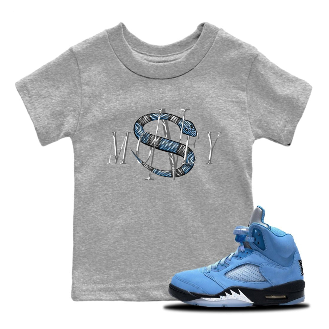 Air Jordan 5 UNC Money Snake Baby and Kids Sneaker Tees AJ5 UNC Kids Sneaker Tees Size Chart