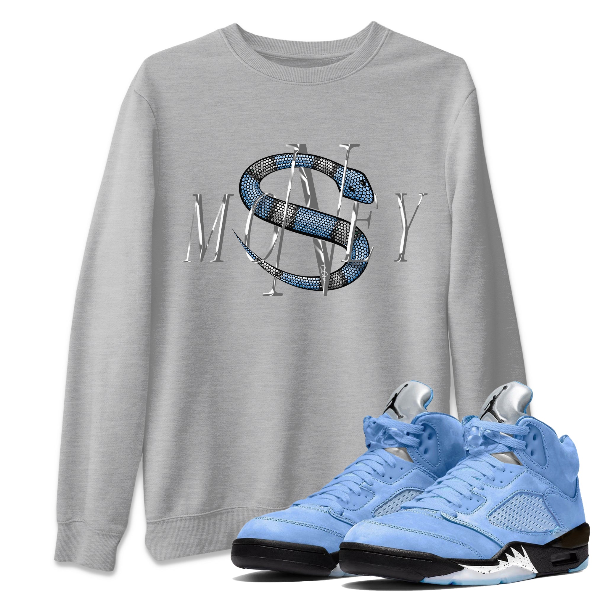 Jordan 5 UNC Jordan Shirts Money Snake Sneaker Tees AJ5 UNC SNRT Sneaker Tees Unisex Shirts Heather Grey 1