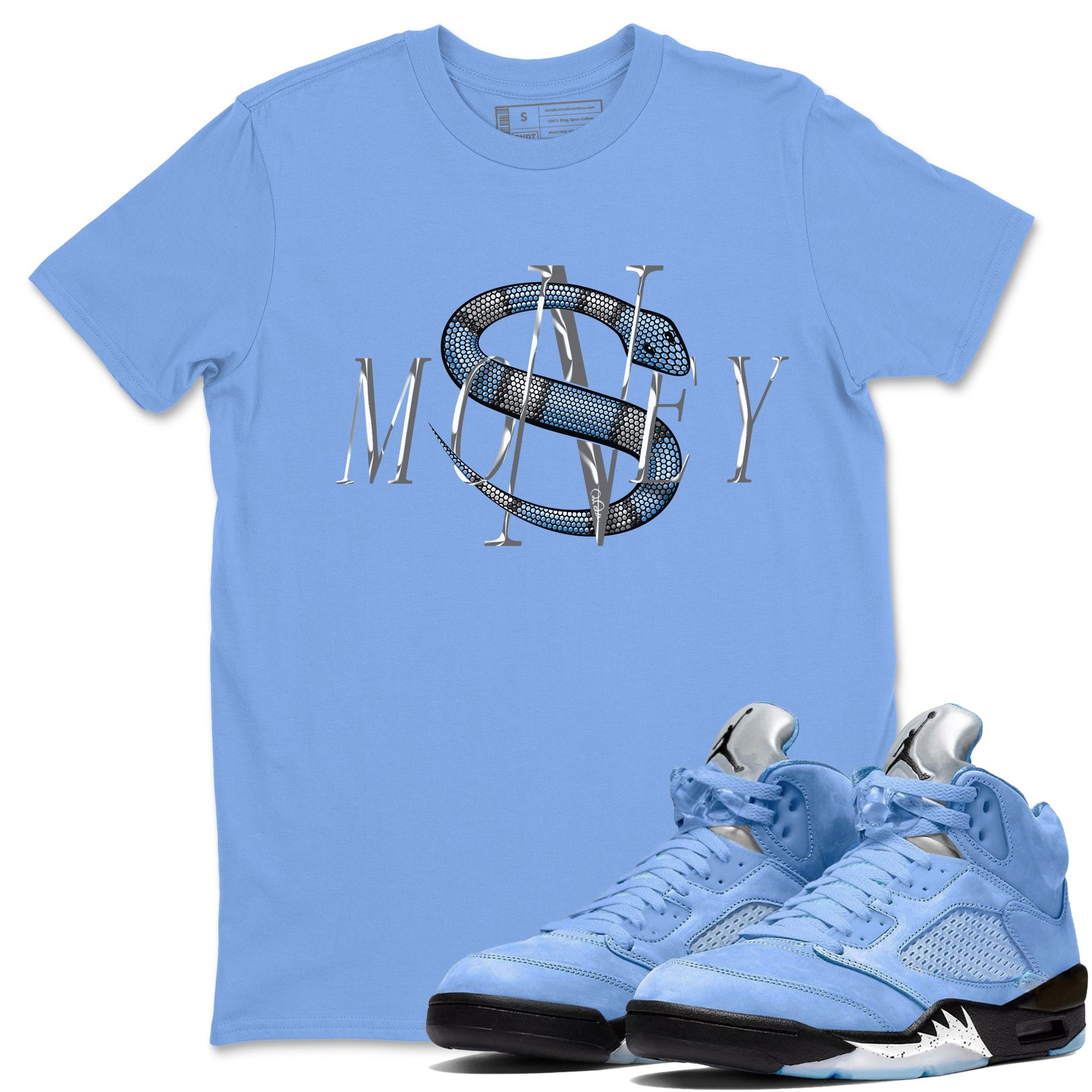Air Jordan 5 UNC Money Snake Crew Neck Sneaker Tees Air Jordan 5 UNC Sneaker T-Shirts Washing and Care Tip