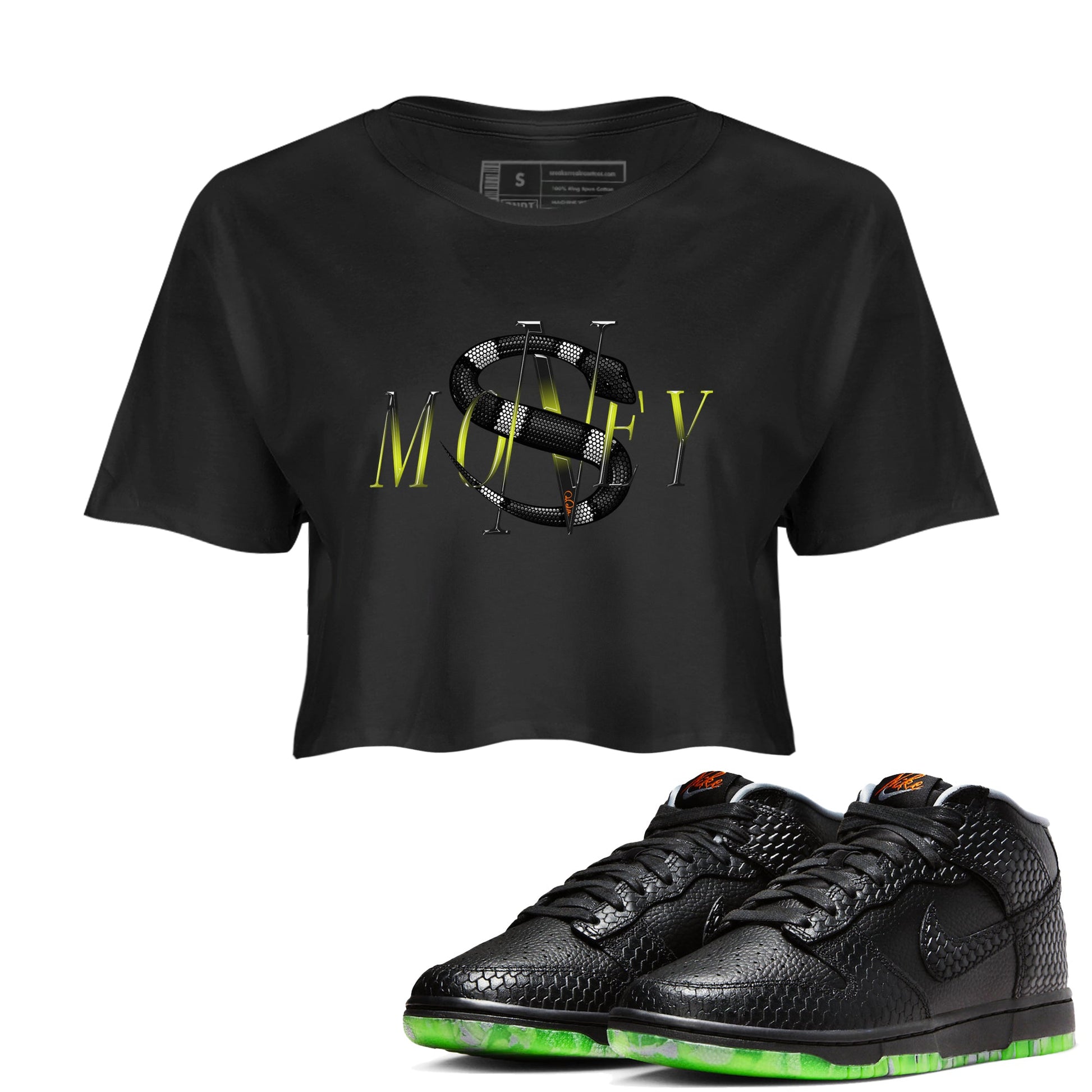 Dunk Mid Premium shirt to match jordans Money Snake sneaker tees Halloween Night NikeDunk Halloween SNRT Sneaker Release Tees Black 1 Crop T-Shirt