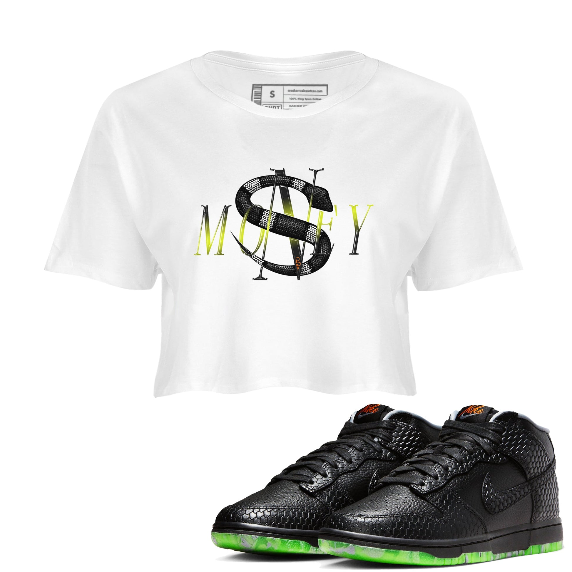 Dunk Mid Premium shirt to match jordans Money Snake sneaker tees Halloween Night NikeDunk Halloween SNRT Sneaker Release Tees White 1 Crop T-Shirt