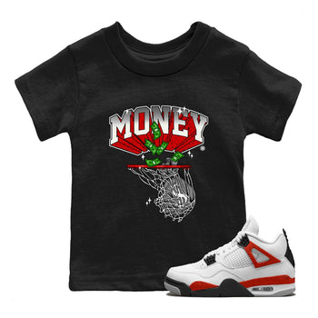 Air Jordan 4 Red Cement Sneaker Match Tees Money Swish Sneaker Tees AJ4 Red Cement Sneaker Release Tees Kids Shirts Black 1