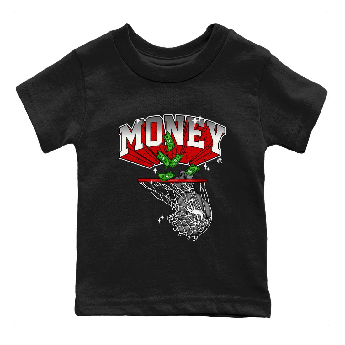 Air Jordan 4 Red Cement Sneaker Match Tees Money Swish Sneaker Tees AJ4 Red Cement Sneaker Release Tees Kids Shirts Black 2