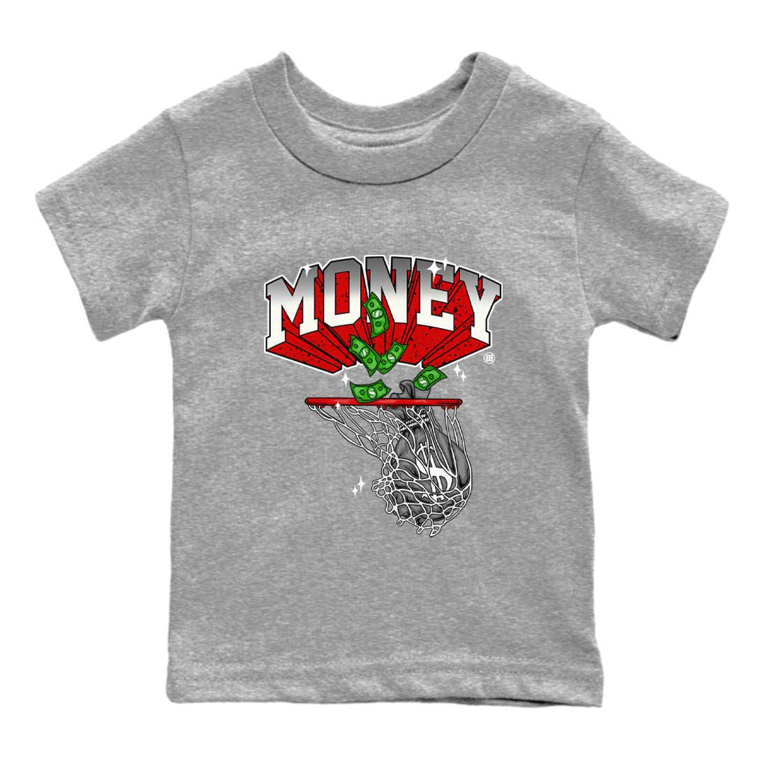 Air Jordan 4 Red Cement Sneaker Match Tees Money Swish Sneaker Tees AJ4 Red Cement Sneaker Release Tees Kids Shirts Heather Grey 2