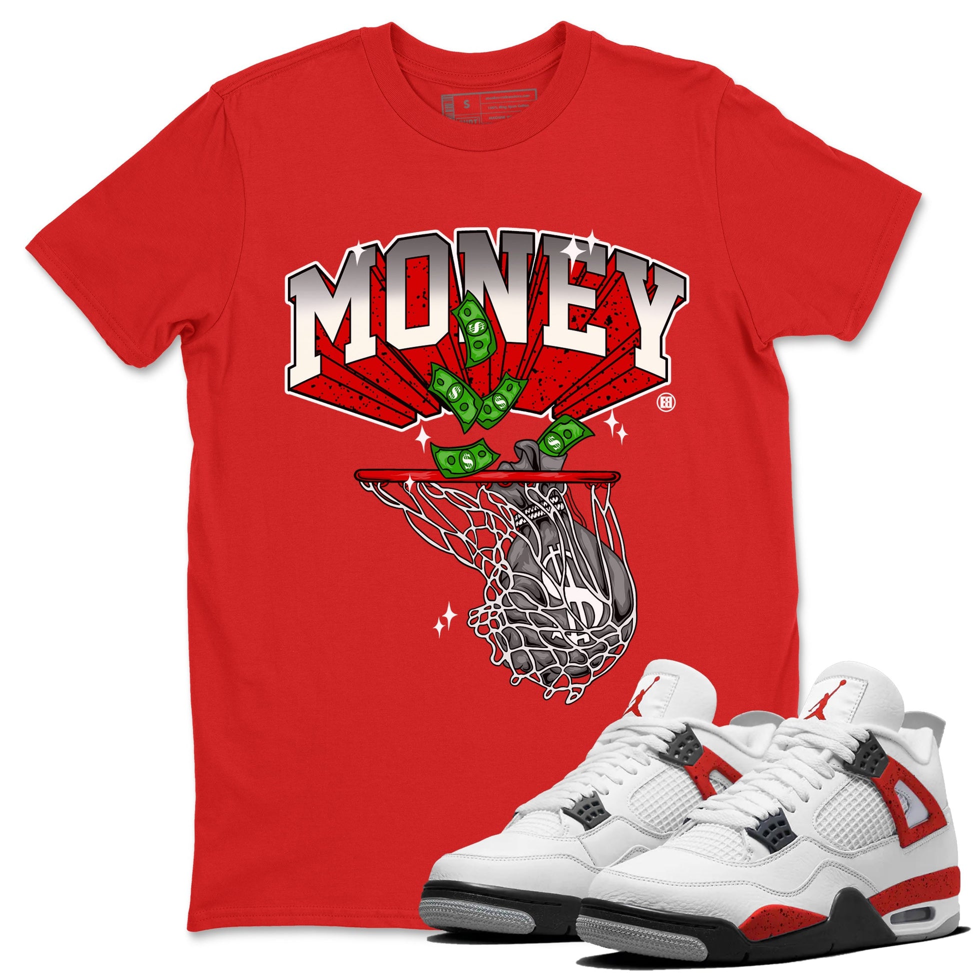 Air Jordan 4 Red Cement Sneaker Match Tees Money Swish Sneaker Tees AJ4 Red Cement Sneaker Release Tees Unisex Shirts Red 1
