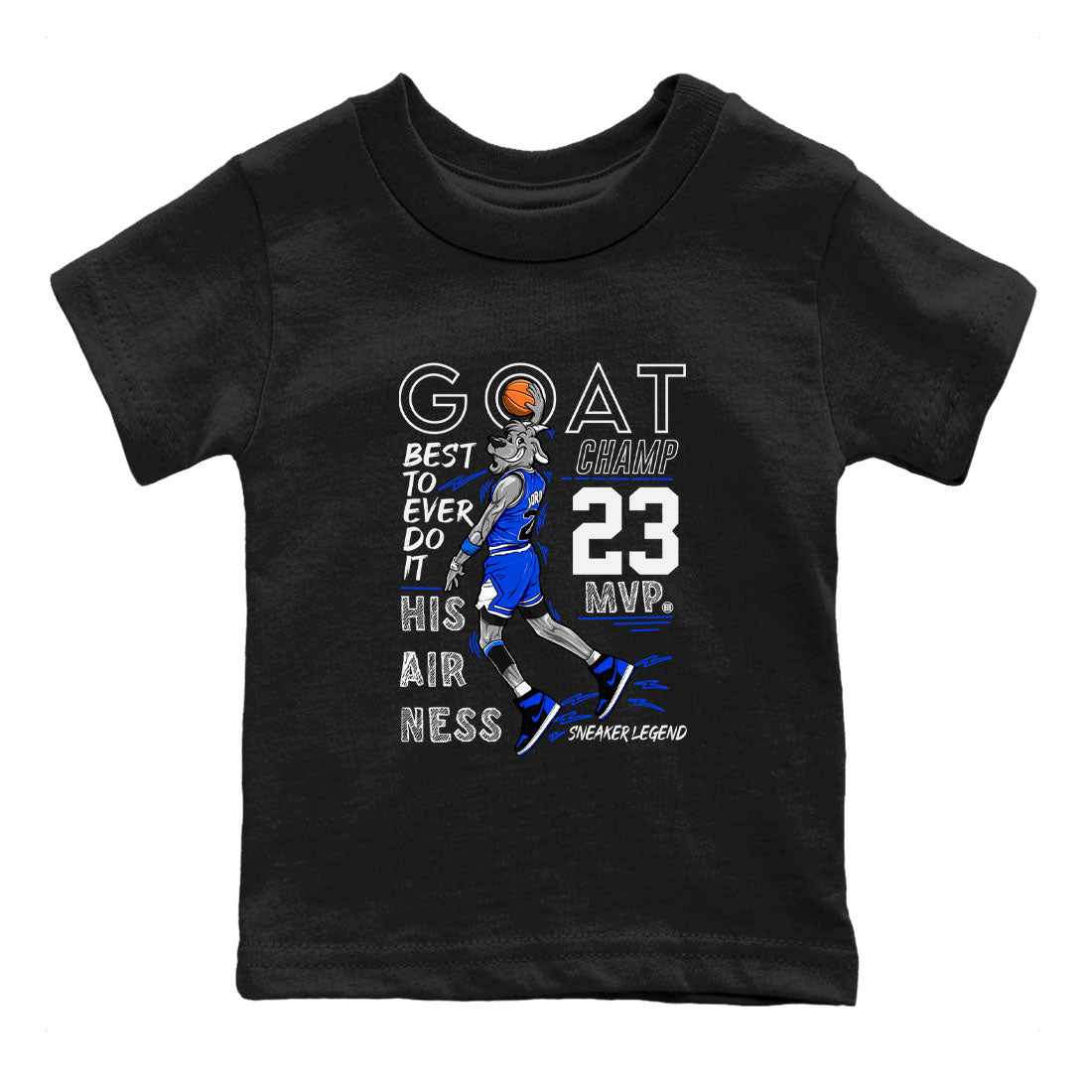 1s Royal Reimagined shirt to match jordans MVP Goat sneaker matching t-shirt Air Jordan 1 Royal Reimagined SNRT Sneaker Release Tees Baby Toddler Black 2 T-Shirt