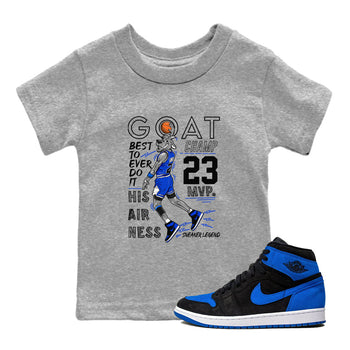 1s Royal Reimagined shirt to match jordans MVP Goat sneaker matching t-shirt Air Jordan 1 Royal Reimagined SNRT Sneaker Release Tees Baby Toddler Heather Grey 1 T-Shirt