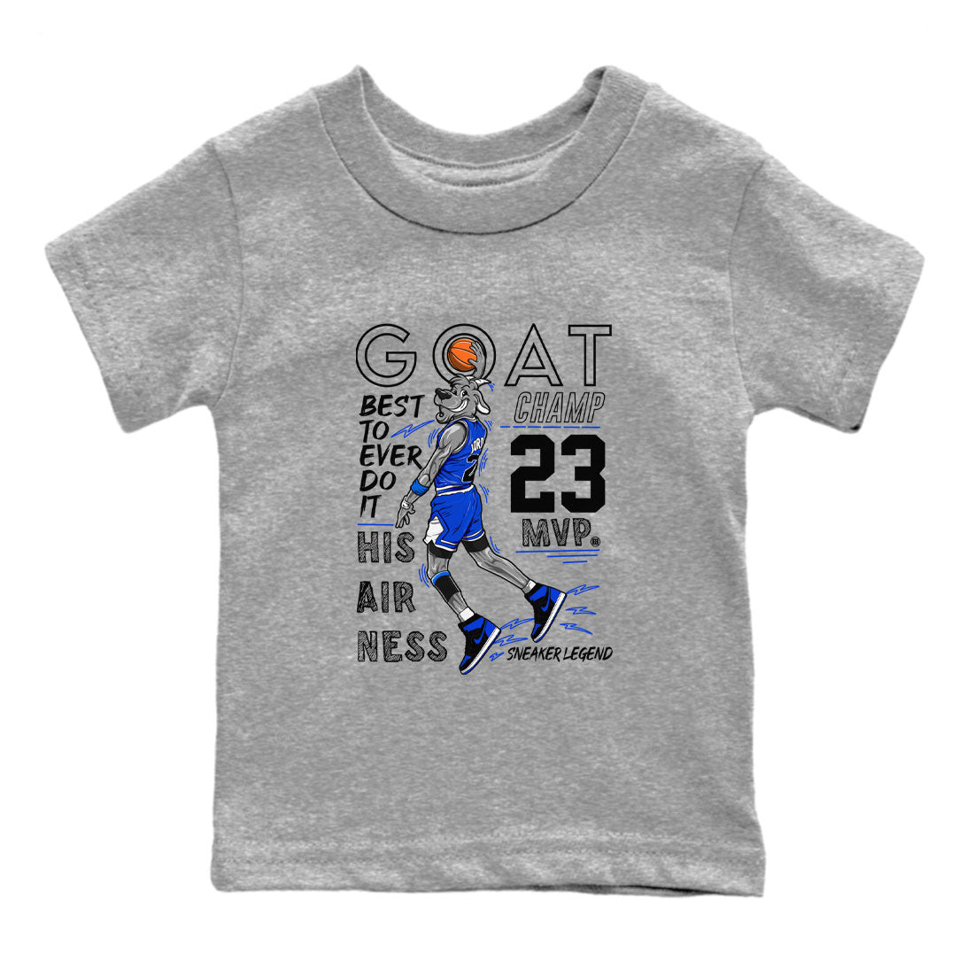 1s Royal Reimagined shirt to match jordans MVP Goat sneaker matching t-shirt Air Jordan 1 Royal Reimagined SNRT Sneaker Release Tees Baby Toddler Heather Grey 2 T-Shirt