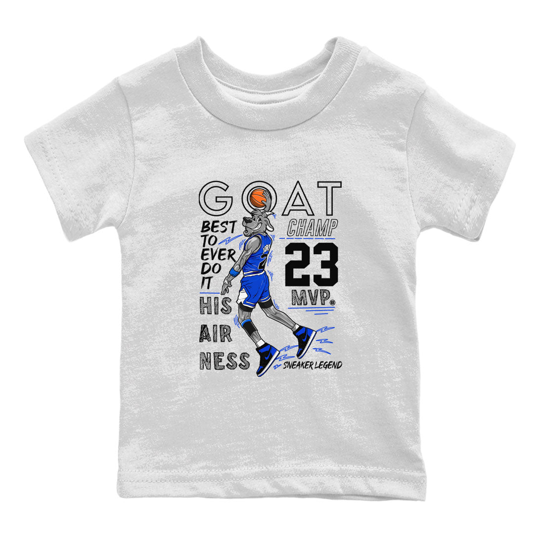 1s Royal Reimagined shirt to match jordans MVP Goat sneaker matching t-shirt Air Jordan 1 Royal Reimagined SNRT Sneaker Release Tees Baby Toddler White 2 T-Shirt