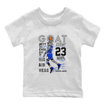 1s Royal Reimagined shirt to match jordans MVP Goat sneaker matching t-shirt Air Jordan 1 Royal Reimagined SNRT Sneaker Release Tees Baby Toddler White 2 T-Shirt
