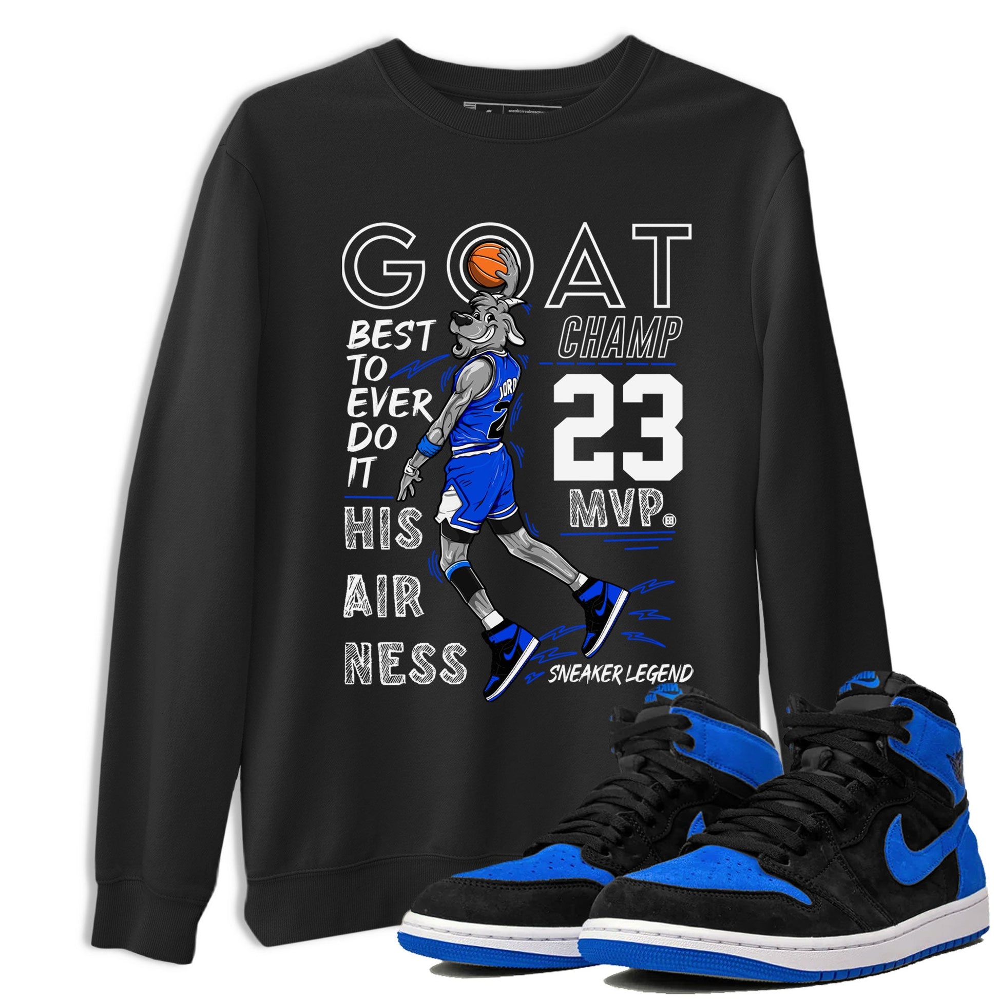 1s Royal Reimagined shirt to match jordans MVP Goat sneaker matching t-shirt Air Jordan 1 Royal Reimagined SNRT Sneaker Release Tees Unisex Black 1 T-Shirt