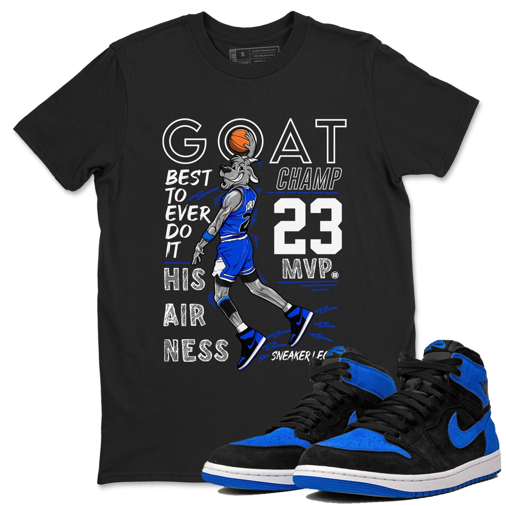 1s Royal Reimagined shirt to match jordans MVP Goat sneaker matching t-shirt Air Jordan 1 Royal Reimagined SNRT Sneaker Release Tees Unisex Black 1 T-Shirt