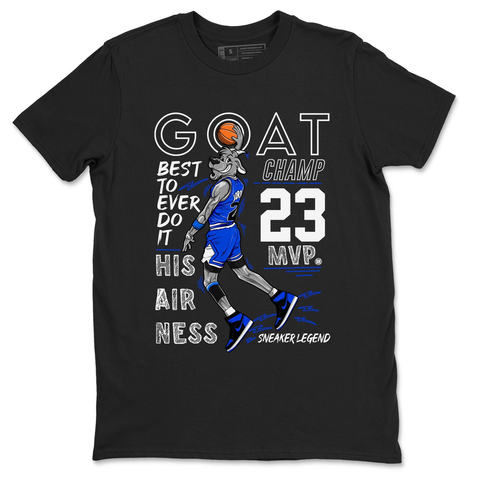 1s Royal Reimagined shirt to match jordans MVP Goat sneaker matching t-shirt Air Jordan 1 Royal Reimagined SNRT Sneaker Release Tees Unisex Black 2 T-Shirt