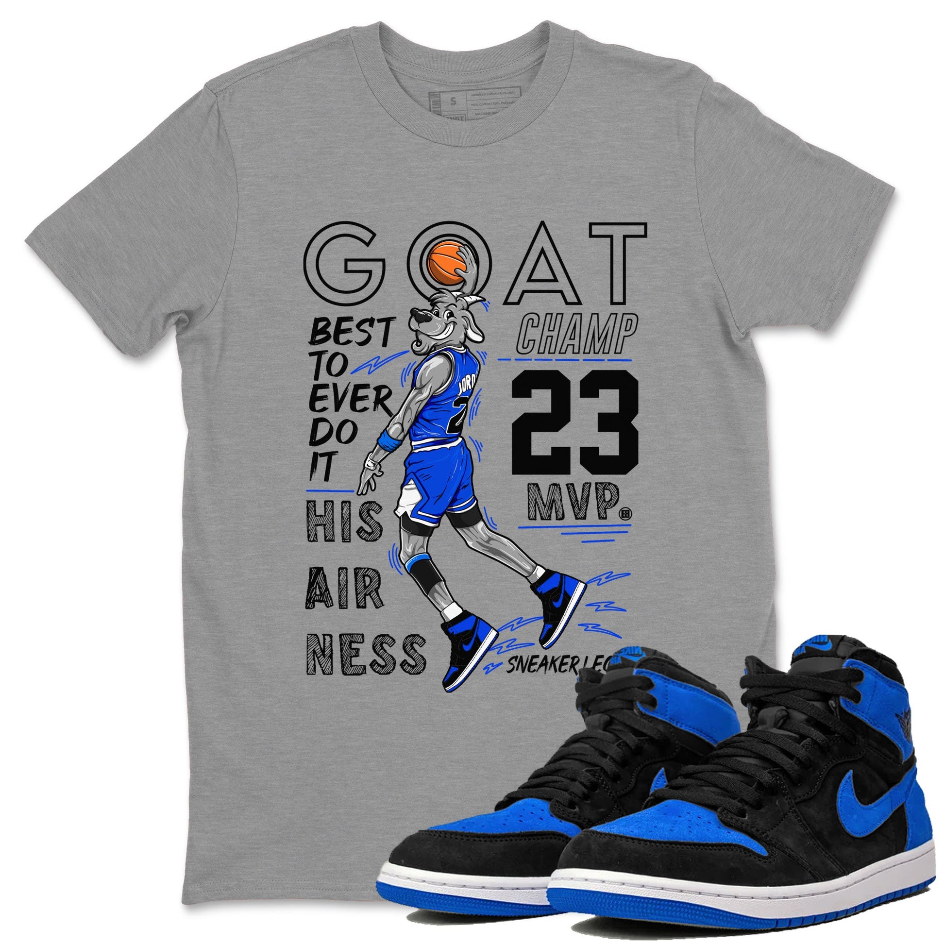 1s Royal Reimagined shirt to match jordans MVP Goat sneaker matching t-shirt Air Jordan 1 Royal Reimagined SNRT Sneaker Release Tees Unisex Heather Grey 1 T-Shirt
