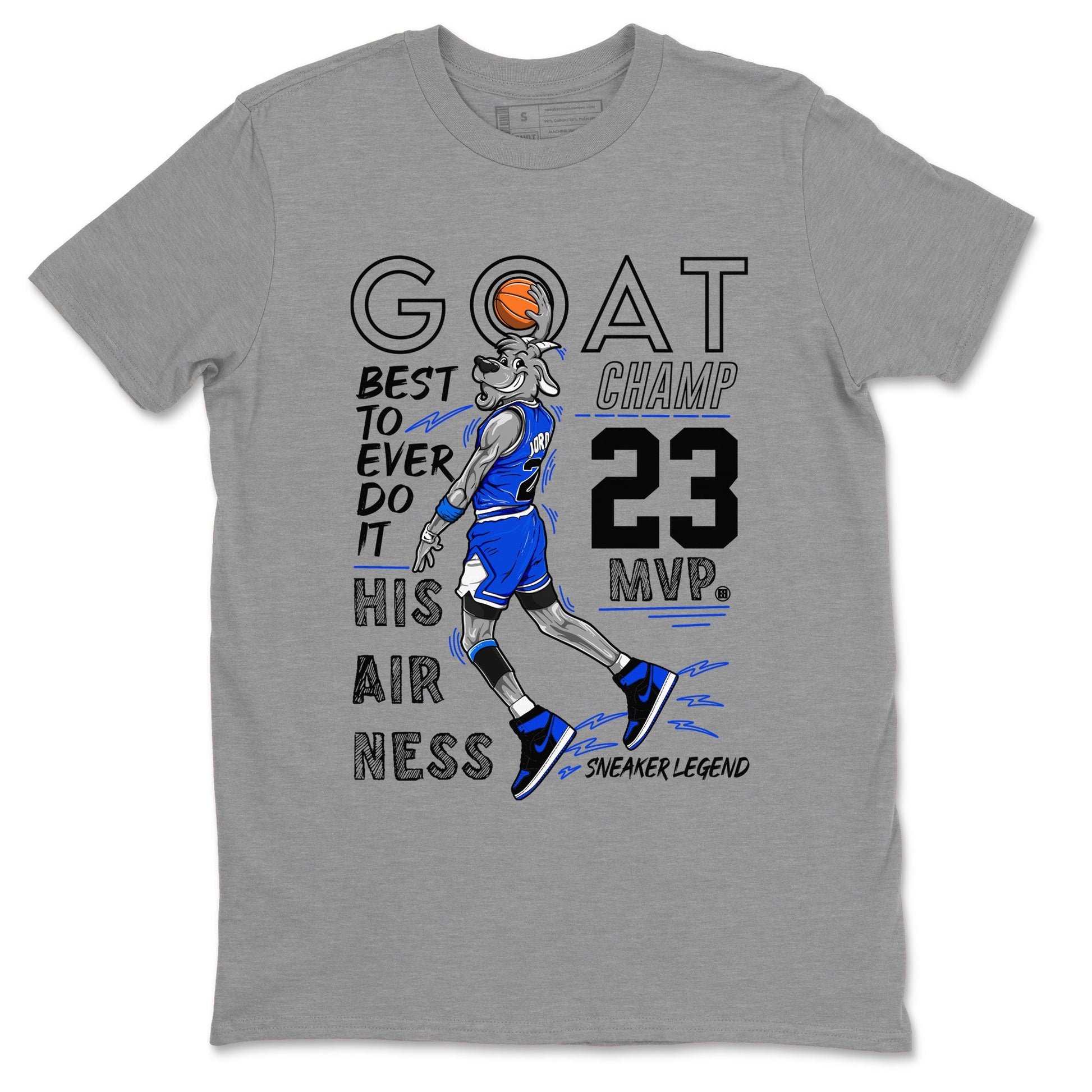 1s Royal Reimagined shirt to match jordans MVP Goat sneaker matching t-shirt Air Jordan 1 Royal Reimagined SNRT Sneaker Release Tees Unisex Heather Grey 2 T-Shirt