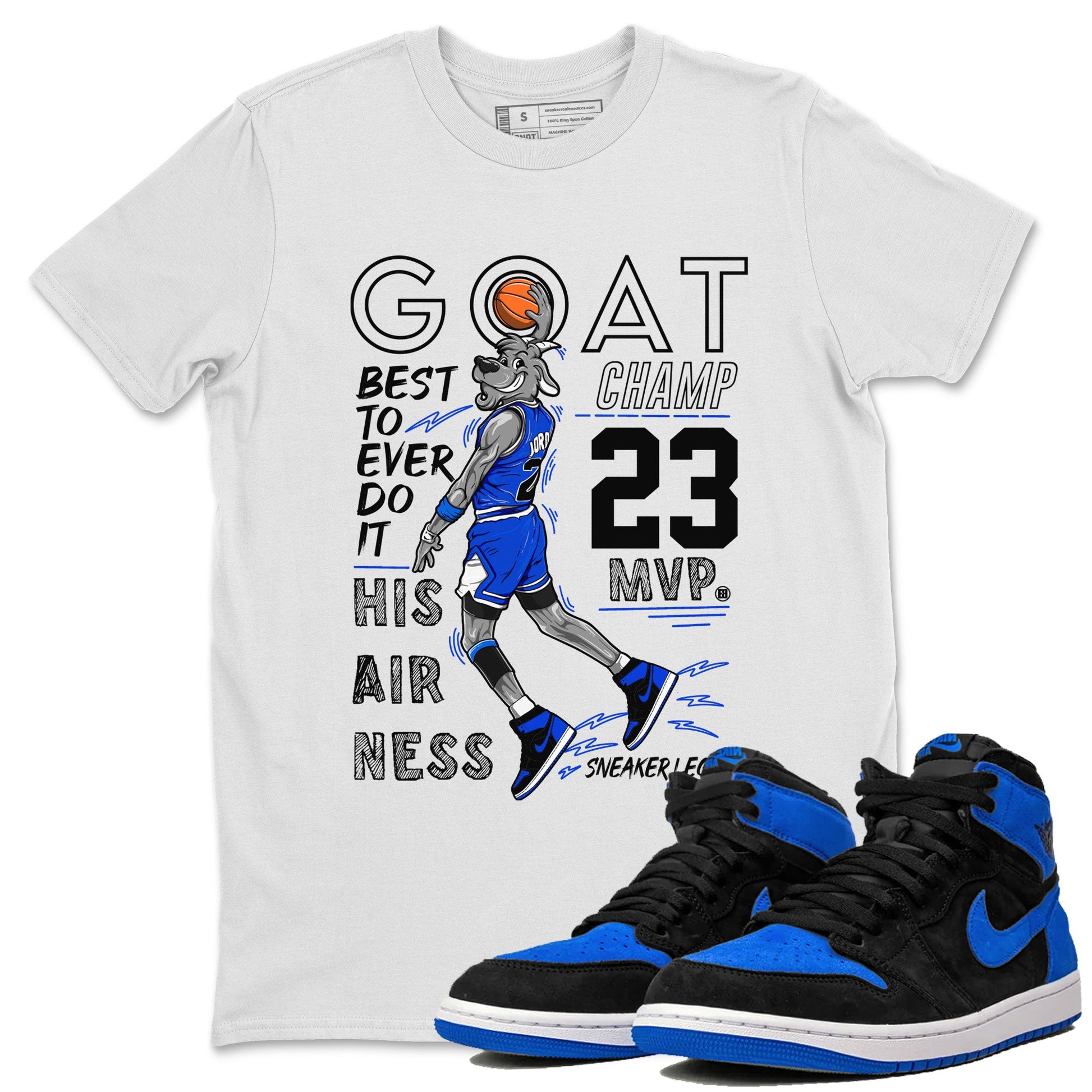 1s Royal Reimagined shirt to match jordans MVP Goat sneaker matching t-shirt Air Jordan 1 Royal Reimagined SNRT Sneaker Release Tees Unisex White 1 T-Shirt