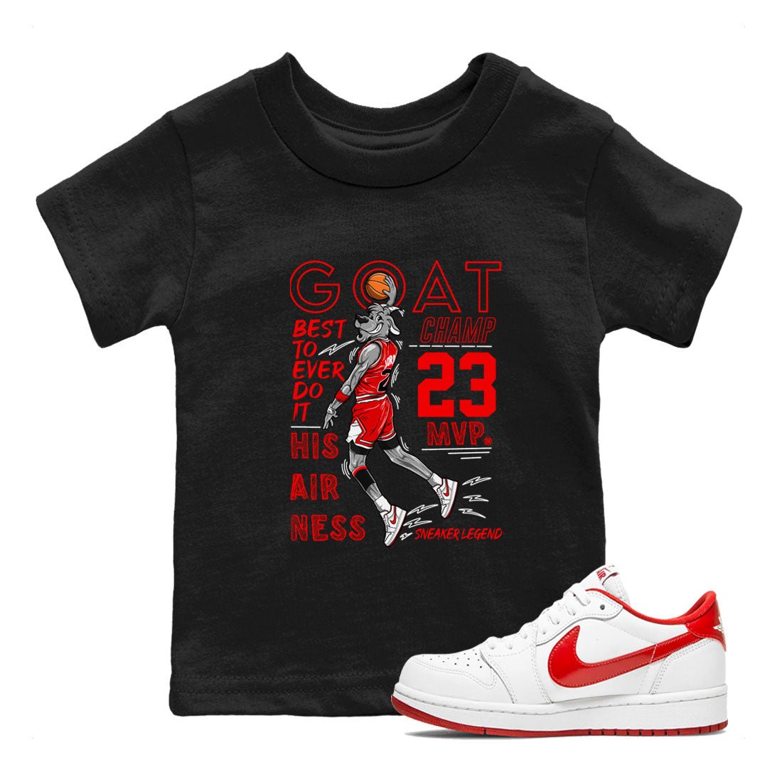 AJ1 University Red shirt to match jordans MVP Goat sneaker matching t-shirt Air Jordan 1 University Red SNRT Sneaker Release Tees Baby Toddler Black 1 T-Shirt