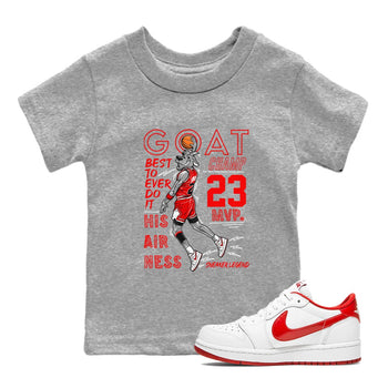 AJ1 University Red shirt to match jordans MVP Goat sneaker matching t-shirt Air Jordan 1 University Red SNRT Sneaker Release Tees Baby Toddler Heather Grey 1 T-Shirt