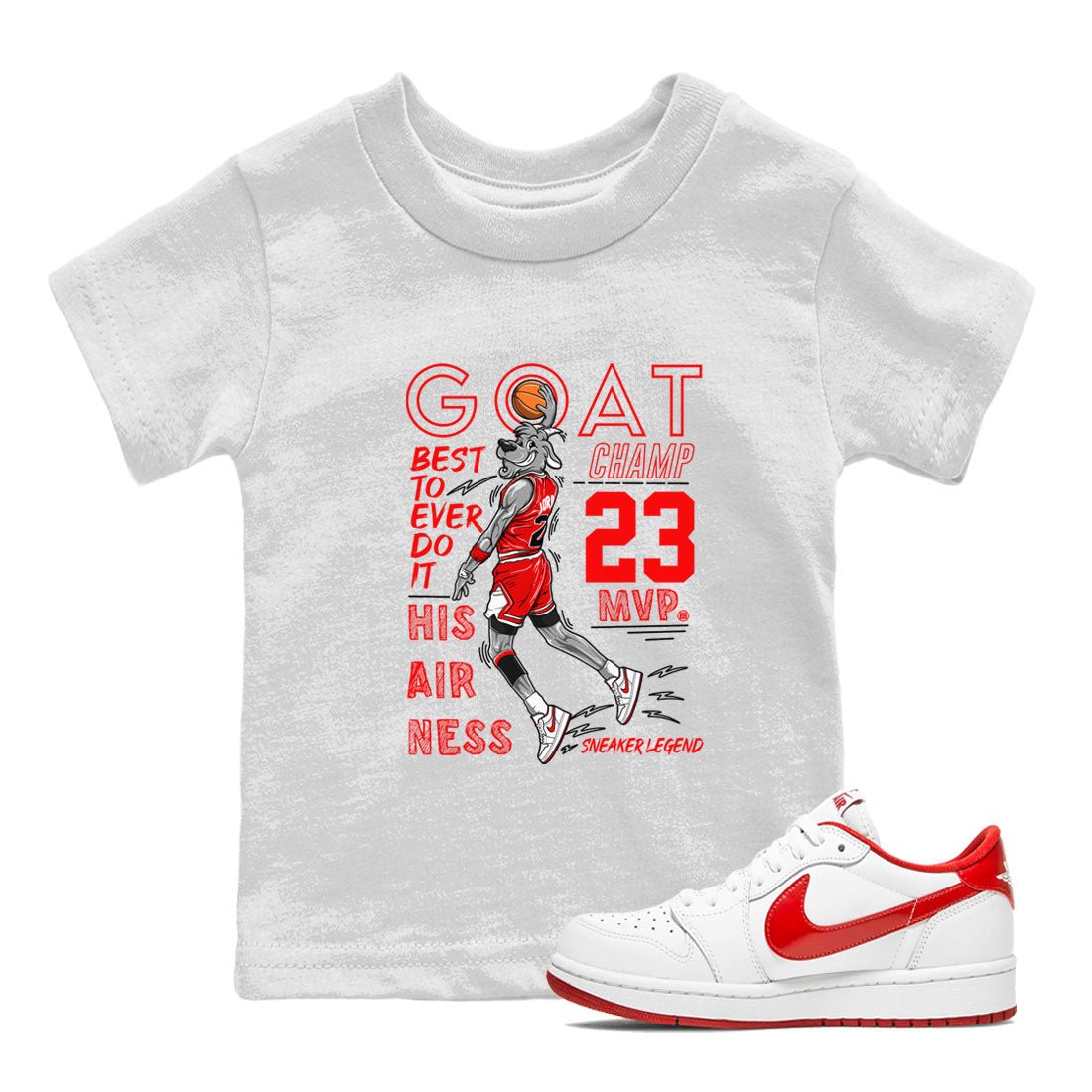 AJ1 University Red shirt to match jordans MVP Goat sneaker matching t-shirt Air Jordan 1 University Red SNRT Sneaker Release Tees Baby Toddler White 1 T-Shirt