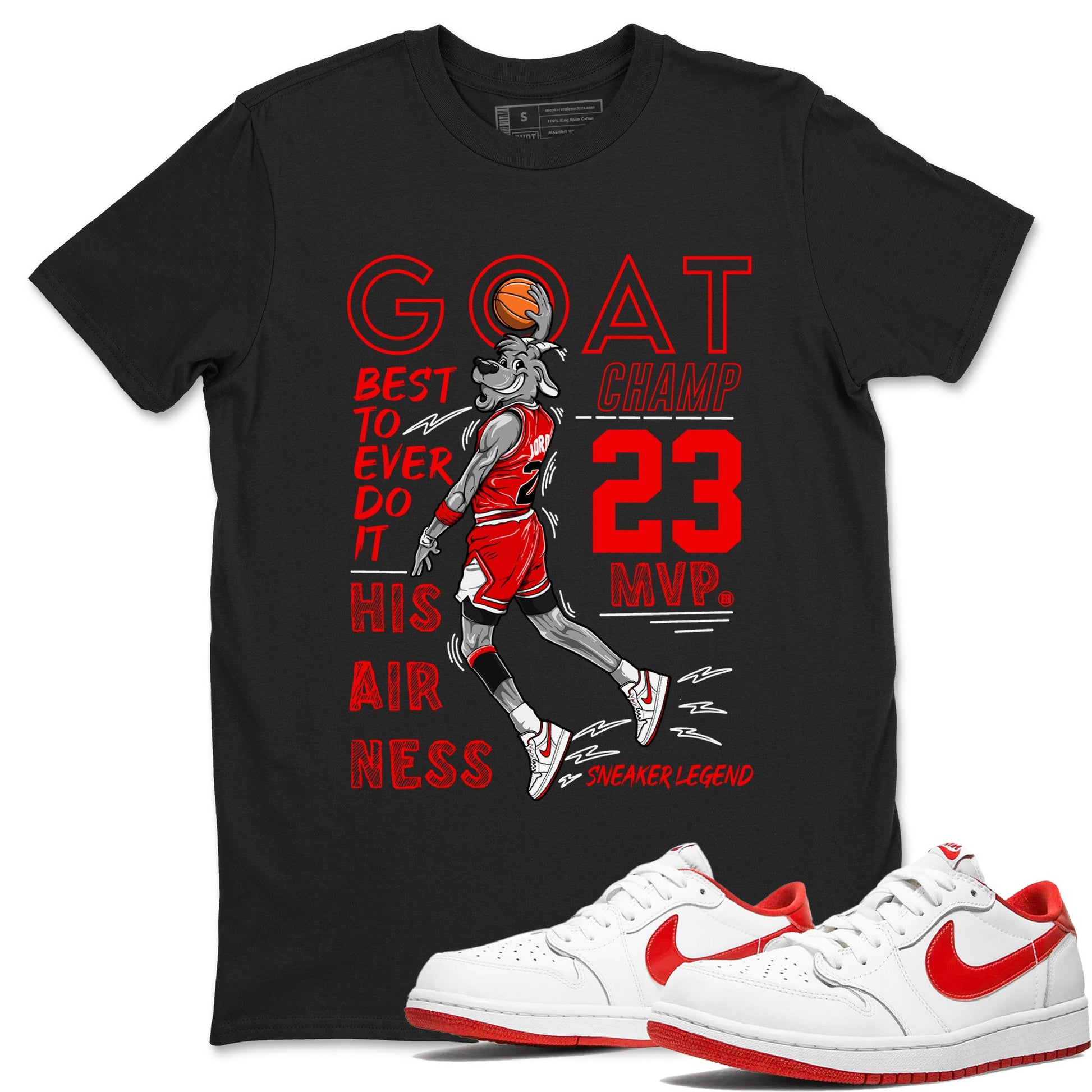AJ1 University Red shirt to match jordans MVP Goat sneaker matching t-shirt Air Jordan 1 University Red SNRT Sneaker Release Tees Unisex Black 1 T-Shirt