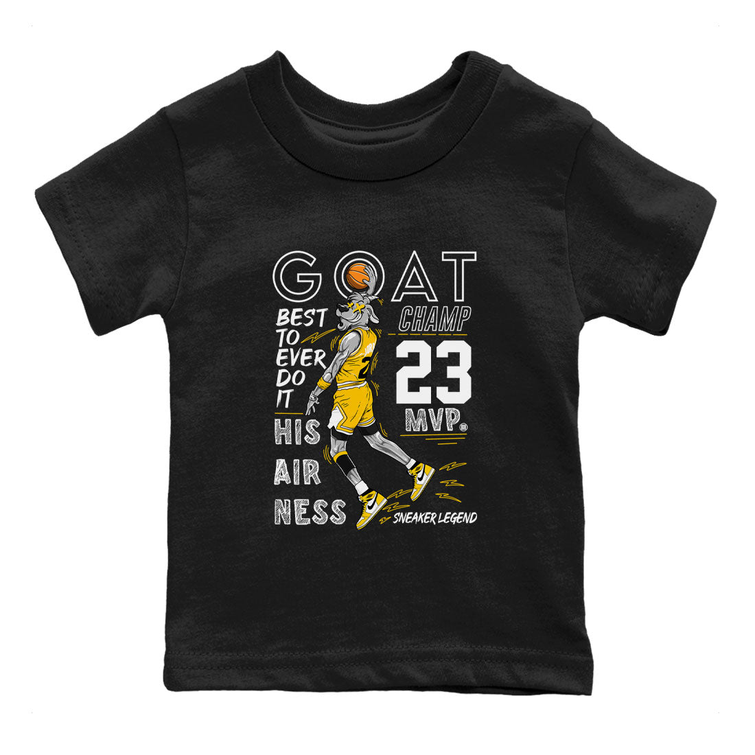 AJ1 Yellow Ochre shirt to match jordans MVP Goat sneaker tees Air Jordan 1 Yellow Ochre SNRT sneaker release tees baby toddler Black 1 cotton Shirt