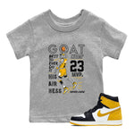 AJ1 Yellow Ochre shirt to match jordans MVP Goat sneaker tees Air Jordan 1 Yellow Ochre SNRT sneaker release tees baby toddler Heather Grey 1 cotton Shirt