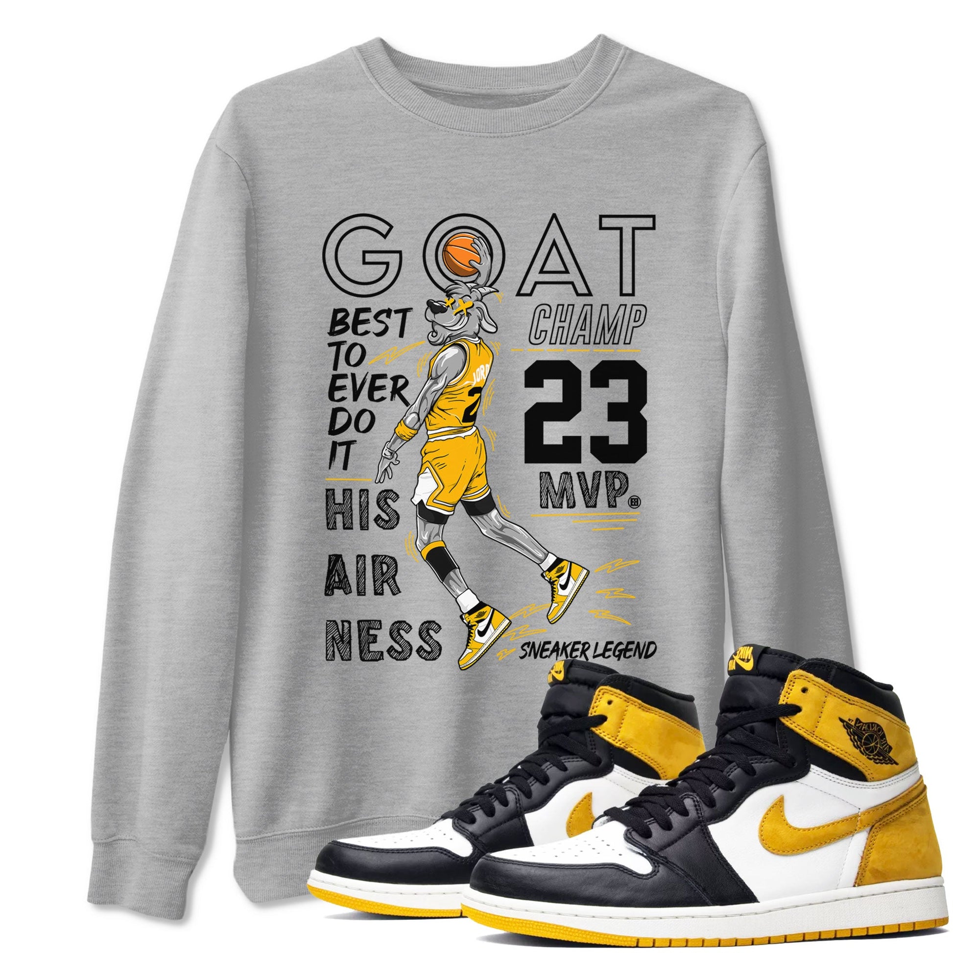 AJ1 Yellow Ochre shirt to match jordans MVP Goat sneaker tees Air Jordan 1 Yellow Ochre SNRT Sneaker Release Tees unisex cotton Heather Grey 1 crew neck shirt