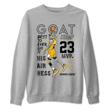 AJ1 Yellow Ochre shirt to match jordans MVP Goat sneaker tees Air Jordan 1 Yellow Ochre SNRT Sneaker Release Tees unisex cotton Heather Grey 2 crew neck shirt