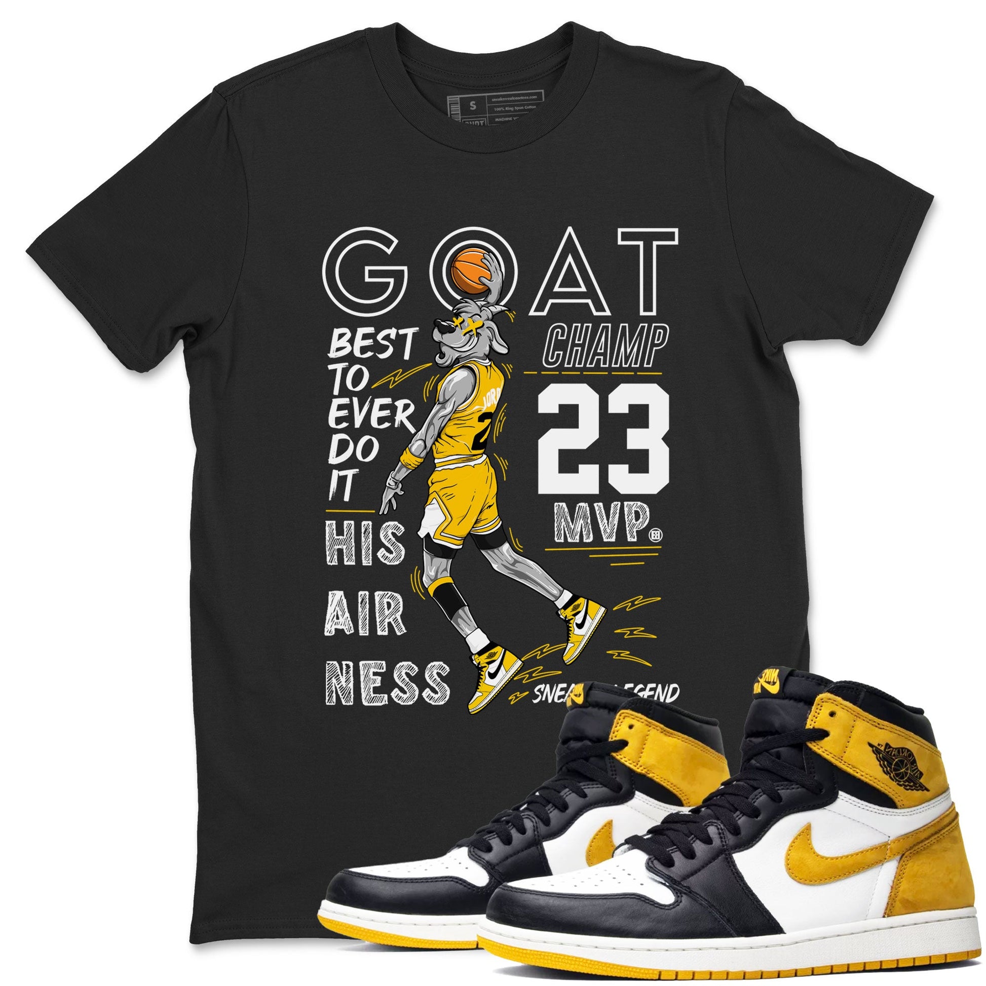 AJ1 Yellow Ochre shirt to match jordans MVP Goat sneaker tees Air Jordan 1 Yellow Ochre SNRT Sneaker Release Tees unisex cotton Black 1 crew neck shirt