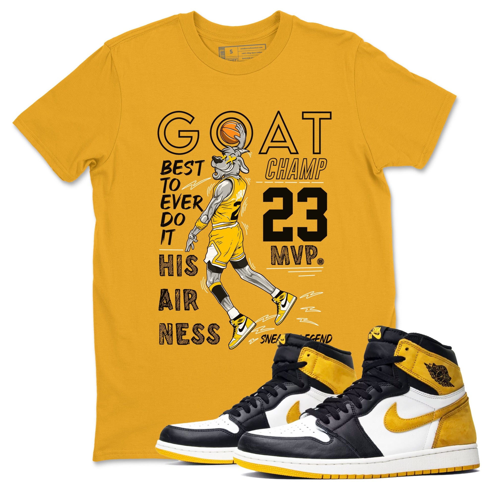 AJ1 Yellow Ochre shirt to match jordans MVP Goat sneaker tees Air Jordan 1 Yellow Ochre SNRT Sneaker Release Tees unisex cotton Gold 1 crew neck shirt