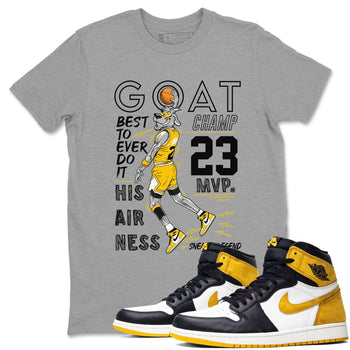 AJ1 Yellow Ochre shirt to match jordans MVP Goat sneaker tees Air Jordan 1 Yellow Ochre SNRT Sneaker Release Tees unisex cotton Heather Grey 1 crew neck shirt