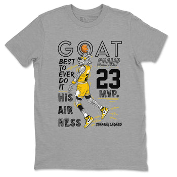 AJ1 Yellow Ochre shirt to match jordans MVP Goat sneaker tees Air Jordan 1 Yellow Ochre SNRT Sneaker Release Tees unisex cotton Heather Grey 2 crew neck shirt