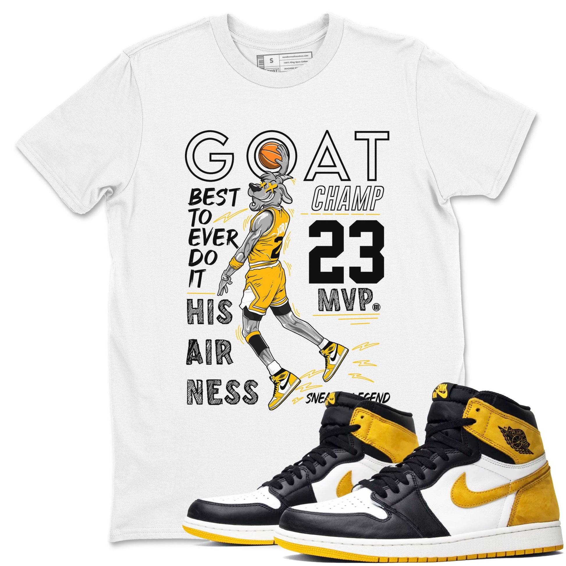 AJ1 Yellow Ochre shirt to match jordans MVP Goat sneaker tees Air Jordan 1 Yellow Ochre SNRT Sneaker Release Tees unisex cotton White 1 crew neck shirt