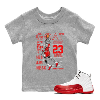 Air Jordan 12 Cherry shirt to match jordans MVP Goat sneaker matching t-shirt 12s Cherry SNRT Sneaker Release Tees Baby Toddler Heather Grey 1 T-Shirt