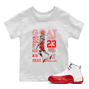 Air Jordan 12 Cherry shirt to match jordans MVP Goat sneaker matching t-shirt 12s Cherry SNRT Sneaker Release Tees Baby Toddler White 1 T-Shirt