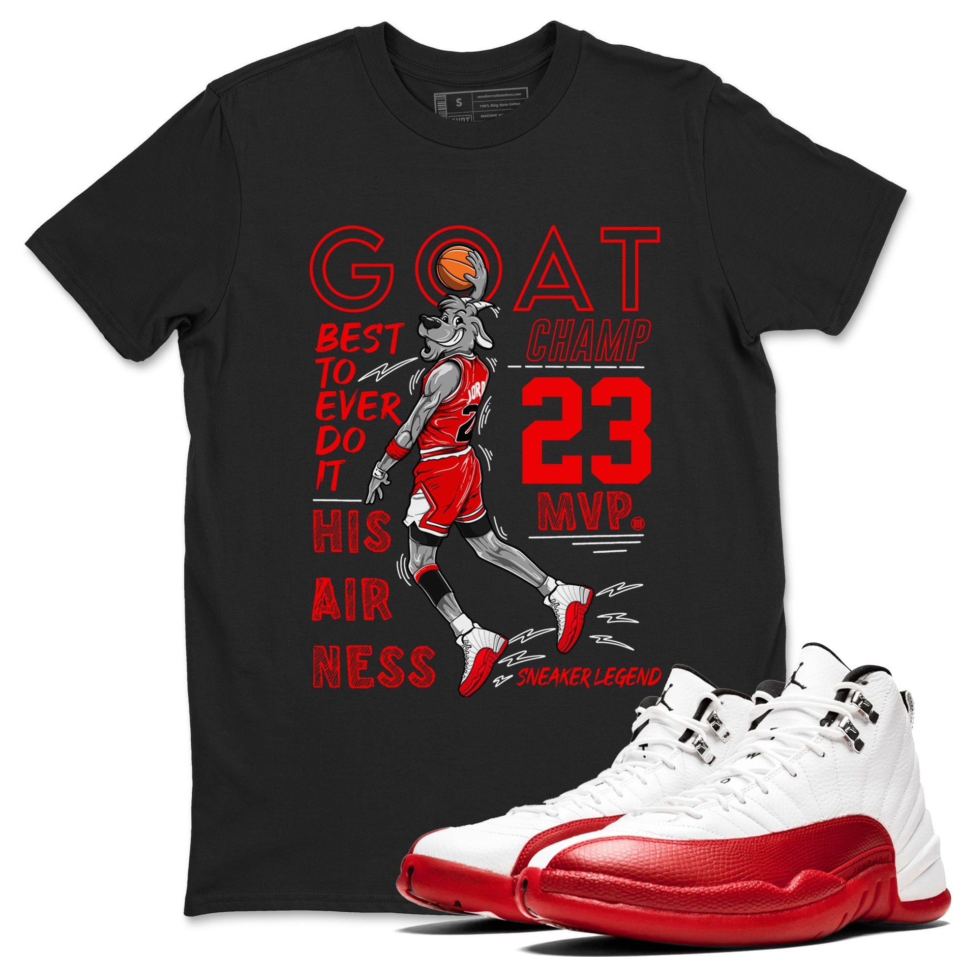 Air Jordan 12 Cherry shirt to match jordans MVP Goat sneaker matching t-shirt 12s Cherry SNRT Sneaker Release Tees Unisex Black 1 T-Shirt