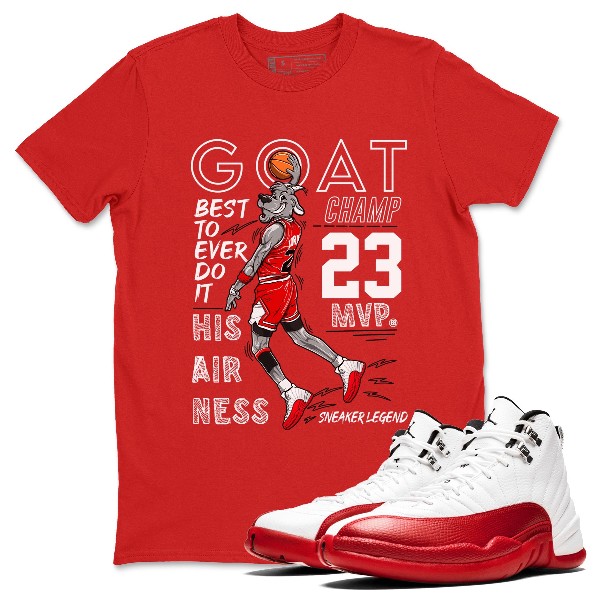 Air Jordan 12 Cherry shirt to match jordans MVP Goat sneaker matching t-shirt 12s Cherry SNRT Sneaker Release Tees Unisex Red 1 T-Shirt