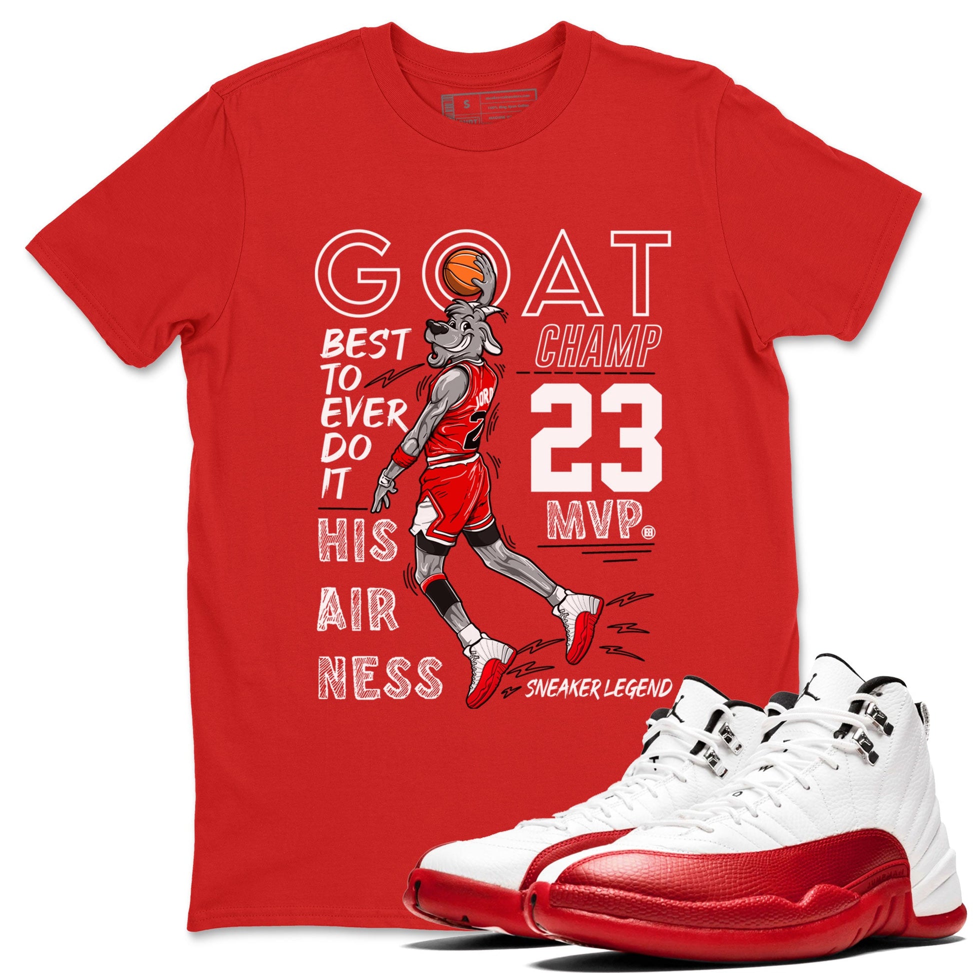 Air Jordan 12 Cherry shirt to match jordans MVP Goat sneaker matching t-shirt 12s Cherry SNRT Sneaker Release Tees Unisex Red 1 T-Shirt