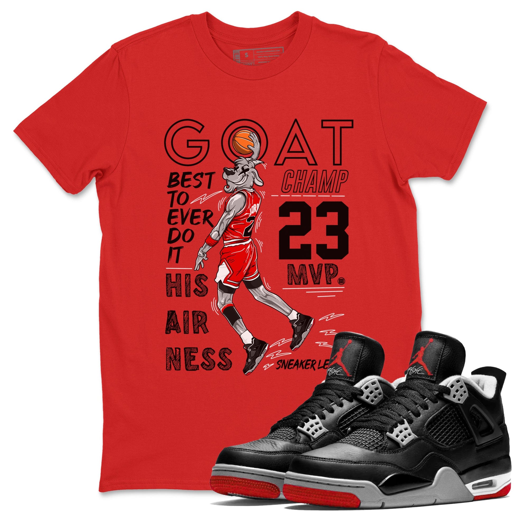 AJ4 Retro Bred Reimagined shirt to match jordans MVP Goat sneaker tees Air Jordan 4 Retro Bred Reimagined SNRT sneaker release Tees unisex cotton Red 1 crew neck shirt