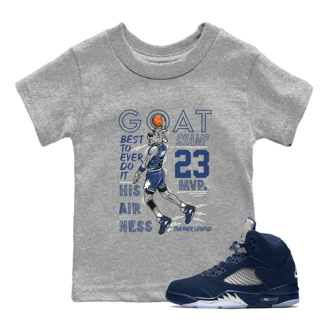Air Jordan 5 Georgetown shirt to match jordans MVP Goat sneaker matching t-shirt 5s Georgetown SNRT Sneaker Release Tees Baby Toddler Heather Grey 1 T-Shirt