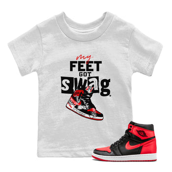 AJ1 Satin Bred shirt to match jordans My Feet Got Swag sneaker tees Air Jordan 1 Satin Bred SNRT Sneaker Release Tees Baby Toddler White 1 T-Shirt